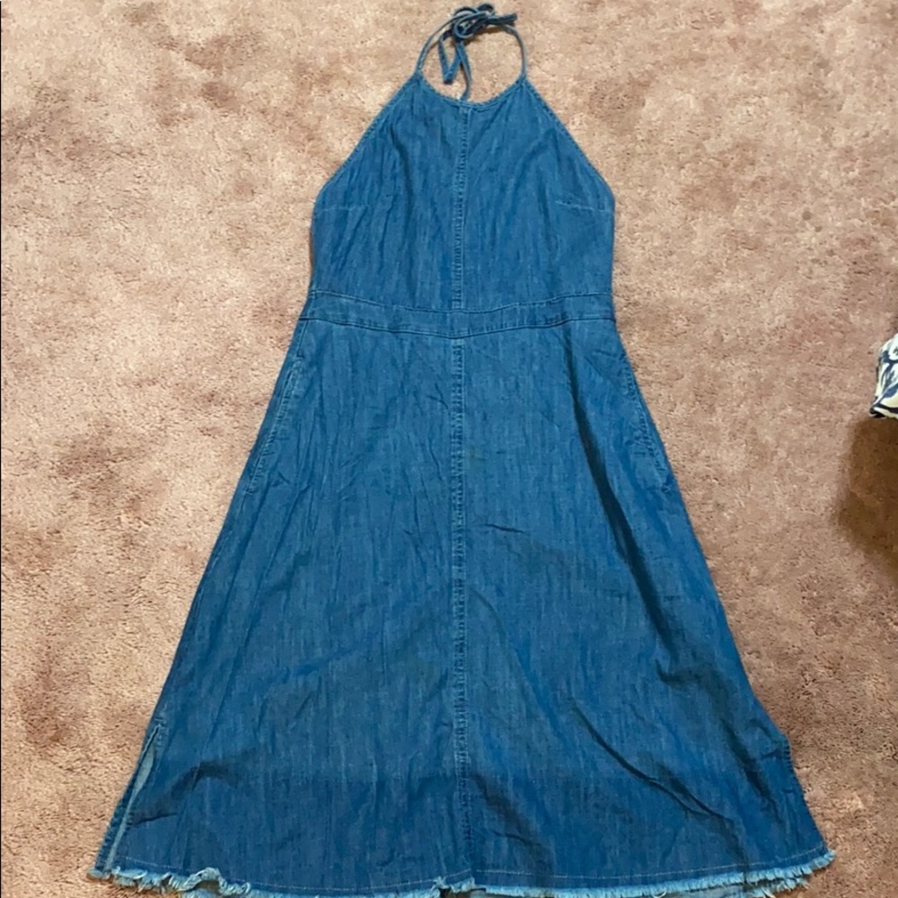 Zara Basic Denim Halter BacklessDress (S) - Picture 1 of 8